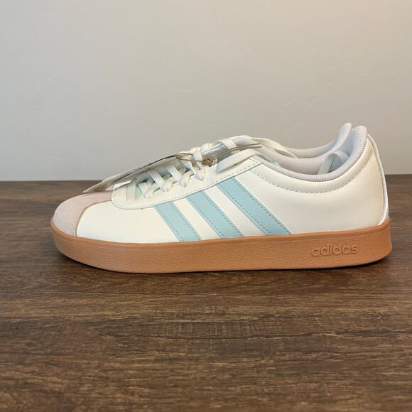 Adidas VL Court Base Womens Sneakers Size 7 White Light Blue Gum Sole JI1767 New - Picture 3 of 11
